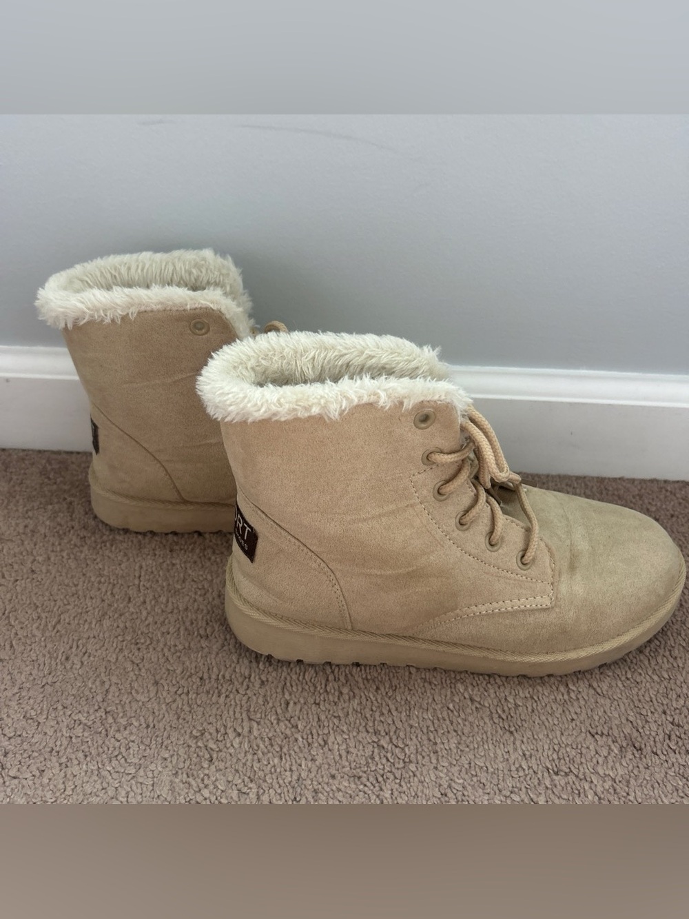 Cream colored fuzzy boots